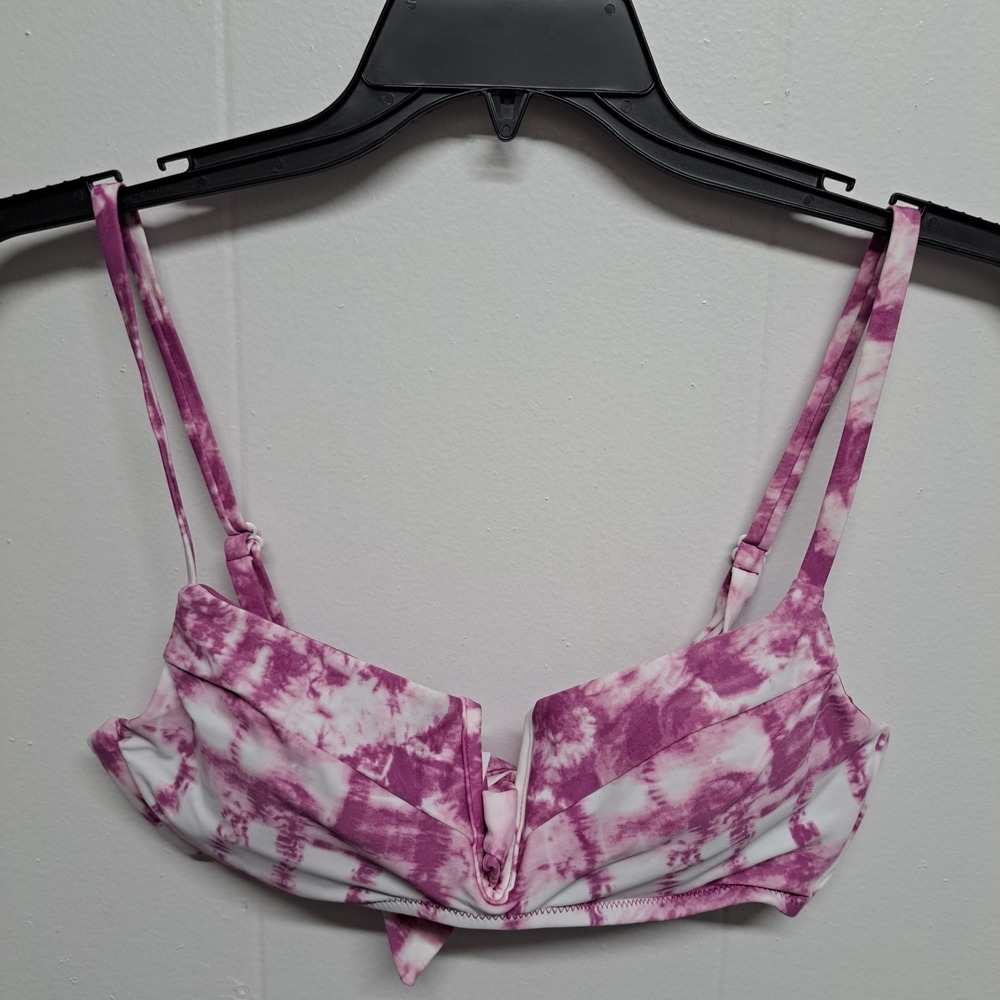 Bar III Tie‎ Dye V-Wire Bikini Top Pink Purple M Swimwear NWT MSRP $44